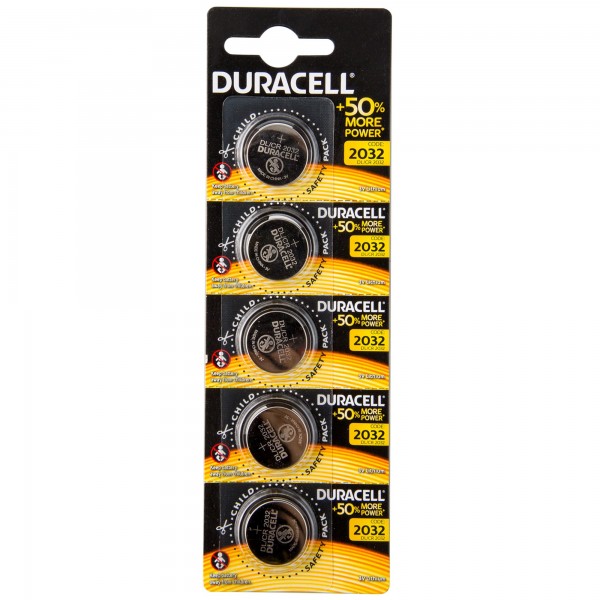 Pilas de botón Duracell CR2032 3V de litio – pack de 5 unidades  Descripción: Pack de 5 pilas