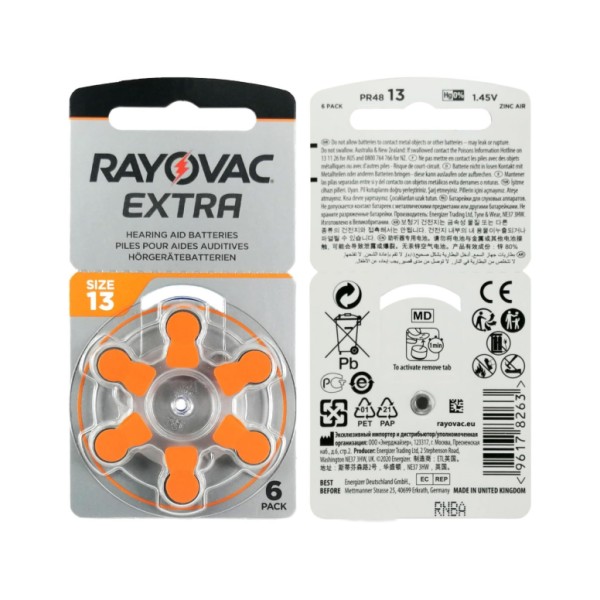 Pilas audifono rayovac 13 naranja 6 uds