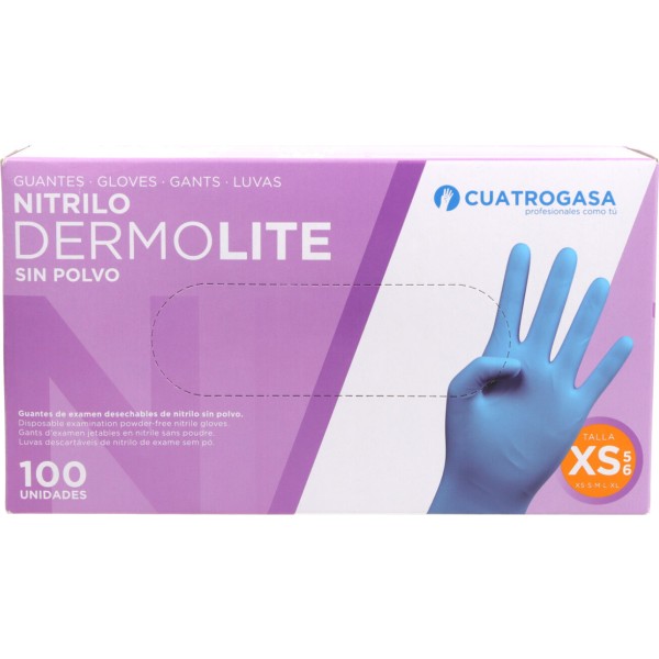 Guantes de Nitrilo Sin Polvo Cuatrogasa Talla XS 100 Unidades